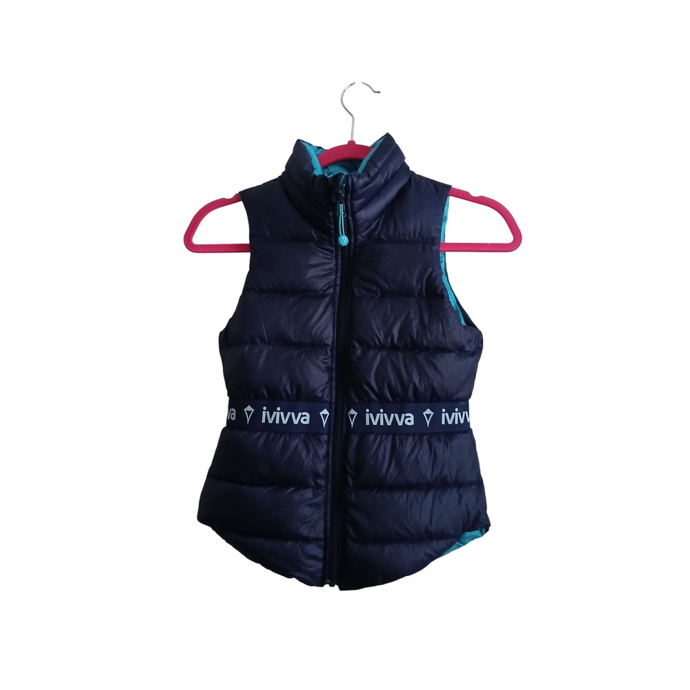 Ivivva Girls Reversible Goose Down Puffer Vest Navy/Teal Size 8 Lululemon